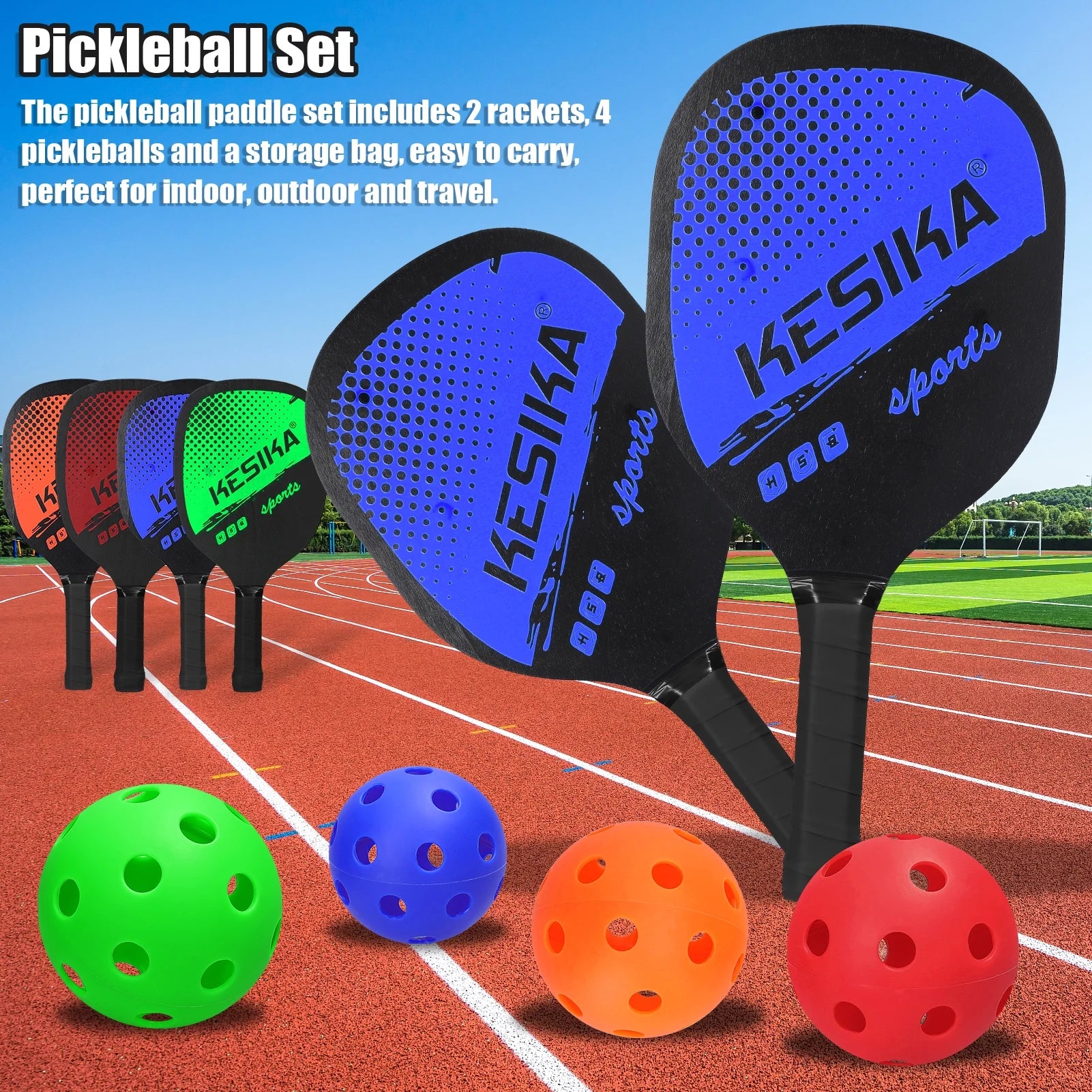 Pickleball Paddle Set Pickleball Rackets Ball Set 2 Rackets & 4 Pickleball Balls with Carrying Bag for Men Women