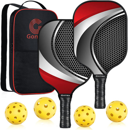 Pickleball Paddles, Lightweight Pickleball Set with Comfort Grip, 2/4 Fiberglass Face Pickleball Rackets with 4 Pickleball Balls, 2/4 Cooling Towels, Portable Carry Bag