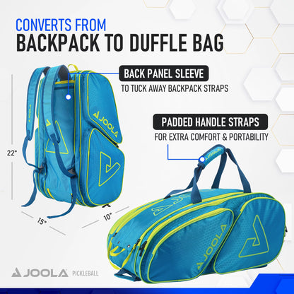 Tour Elite Pickleball Bag, Backpack, Duffle Bag, Holds 4+ Paddles, Blue/Yellow