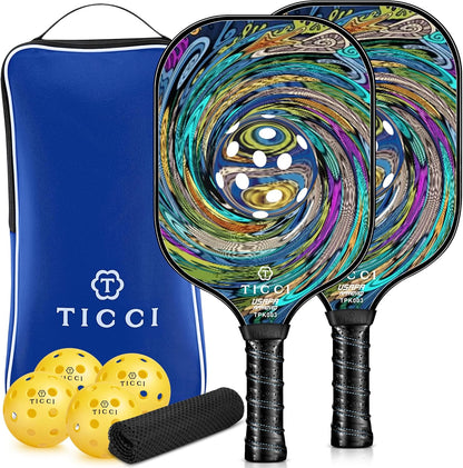 TICCI Pickleball Paddles, USAPA Approved Pickleball Paddles Set of 2, Lightweight Fiberglass Surface Pickleball Set, 4 Pickleballs, 1 Carry Bag & Mesh Bag, Pickle Ball Paddle Gifts for Men Women