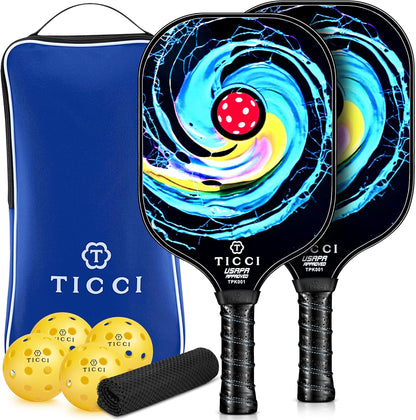 TICCI Pickleball Paddles, USAPA Approved Pickleball Paddles Set of 2, Lightweight Fiberglass Surface Pickleball Set, 4 Pickleballs, 1 Carry Bag & Mesh Bag, Pickle Ball Paddle Gifts for Men Women