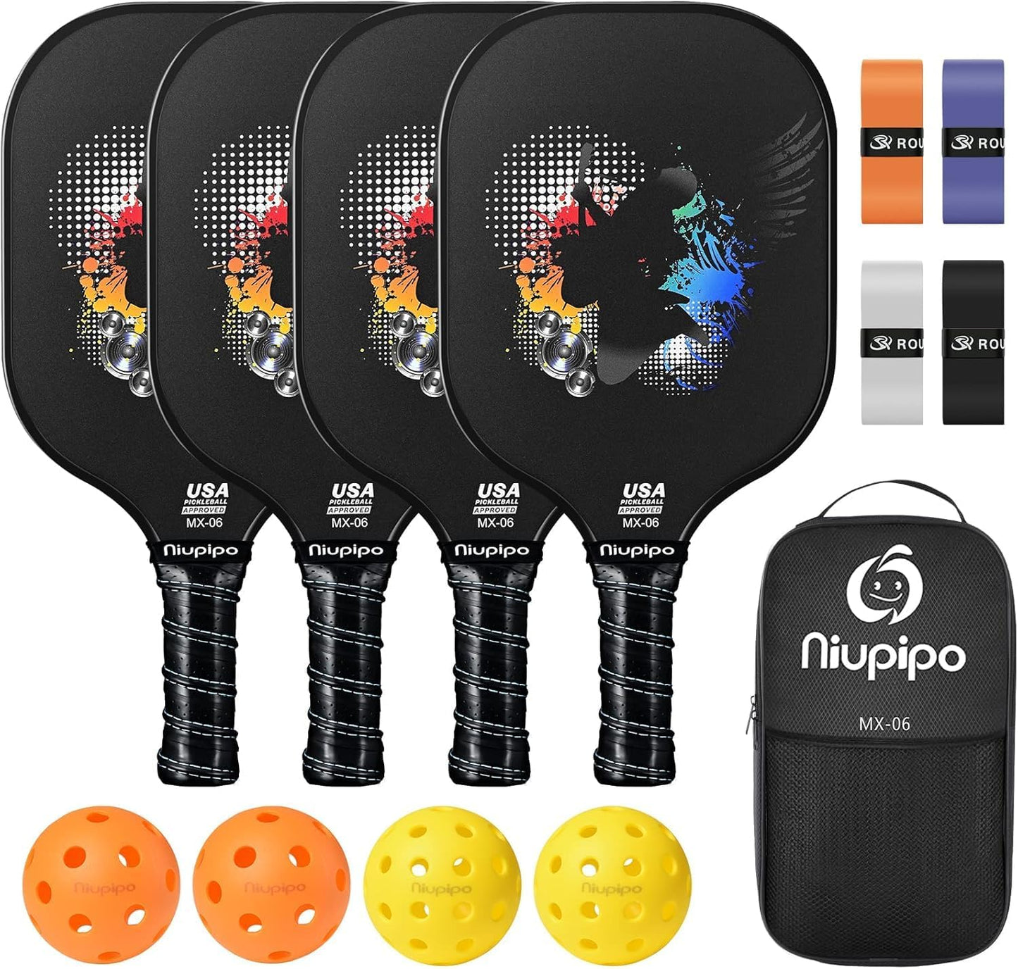 Pickleball Paddles Set of 2/4/1, USAPA Approved Pro Graphite Pickleball Rackets, Polypropylene Honeycomb Core, Cushion 4.72In Grip, Portable Bag/Cover, Pickle Ball Paddle Set for Men Women